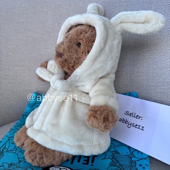 Jellycat Bartholomew Bear Bathrobe Plush Toy NWT Authentic W/ Dust Bag BARM2BR - Picture 2 of 5